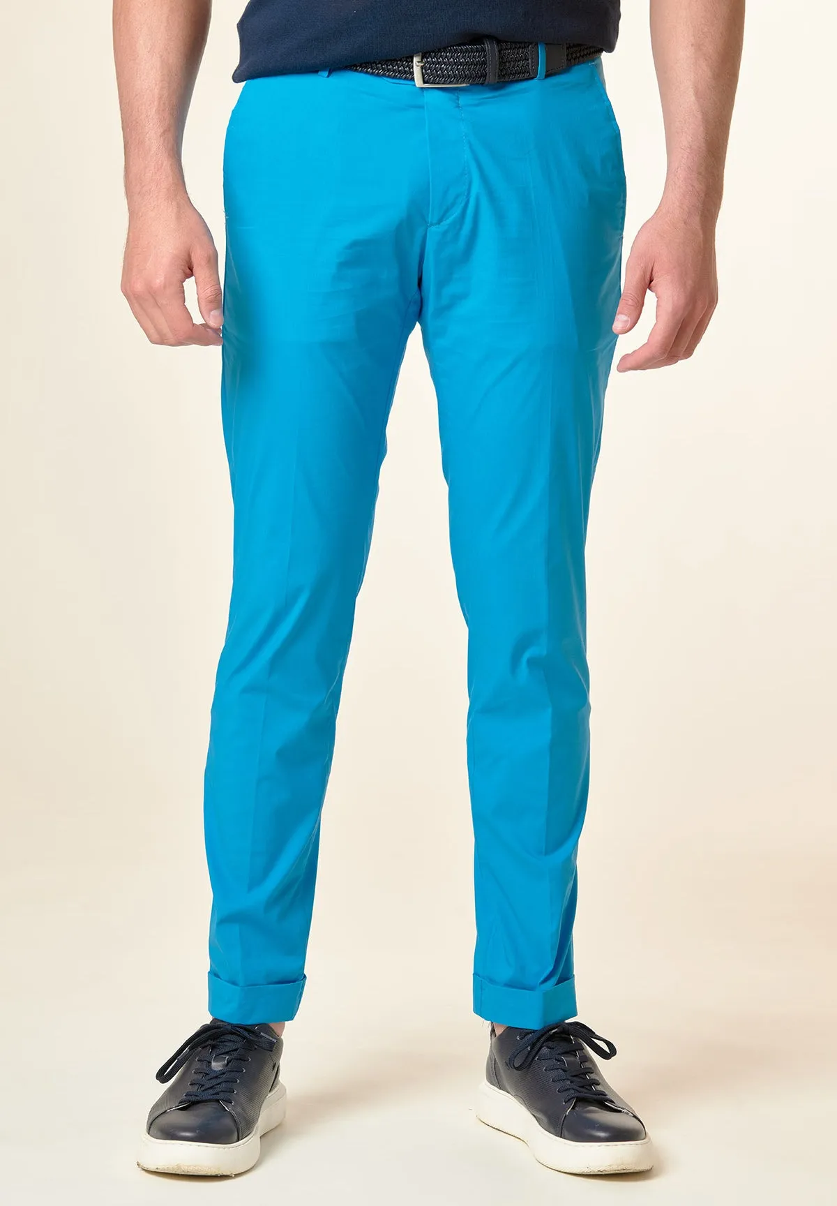 Slim Fit Turquoise Technical Cotton Pants