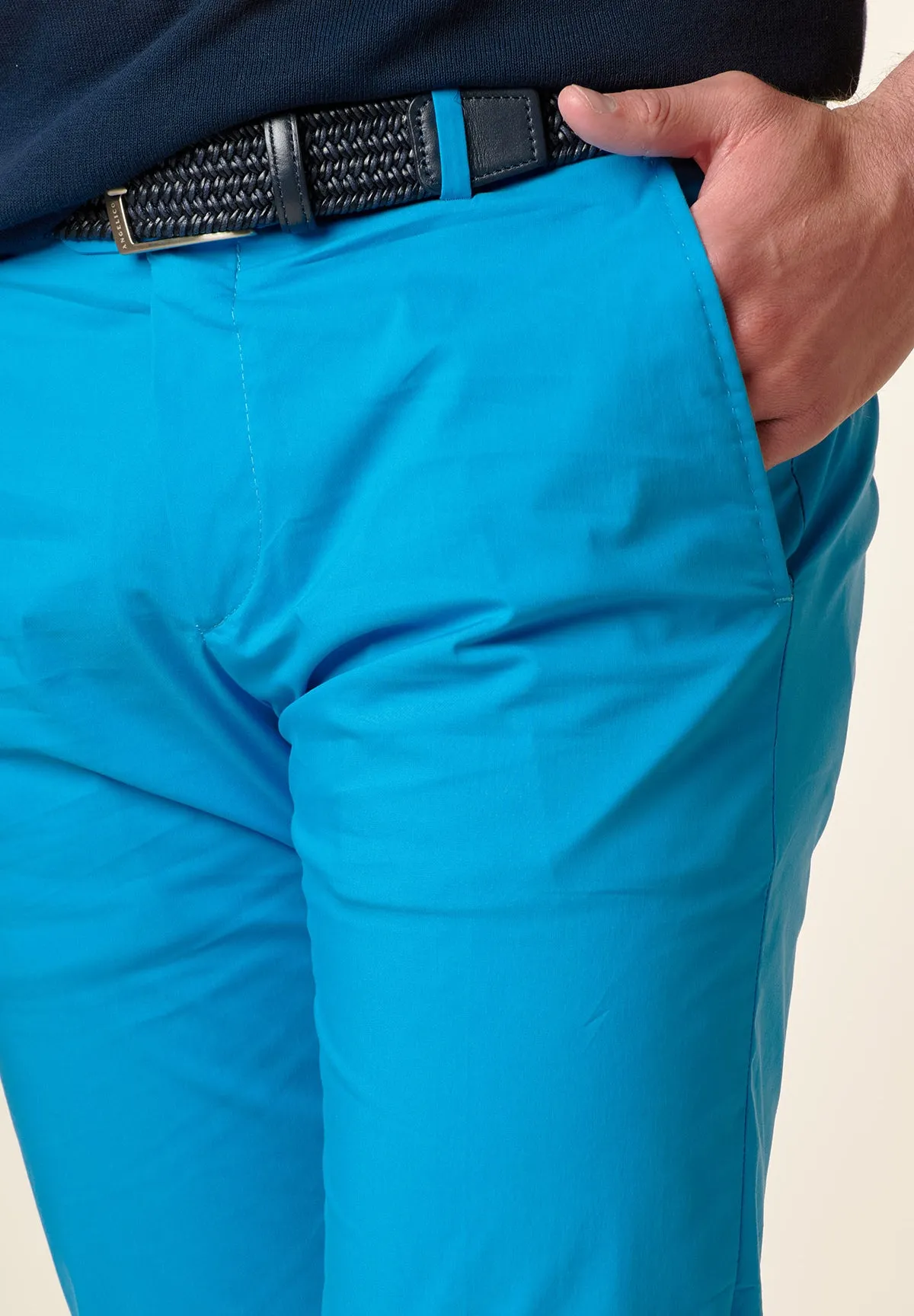 Slim Fit Turquoise Technical Cotton Pants