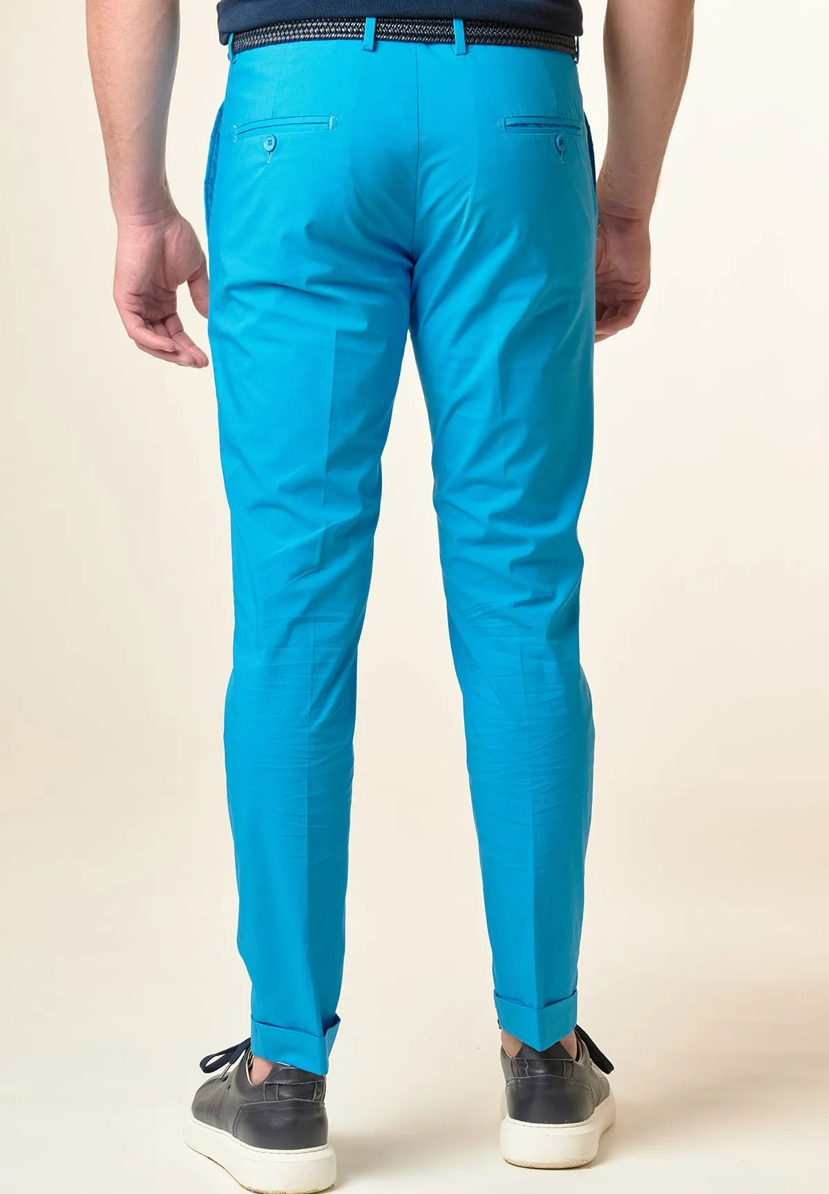 Slim Fit Turquoise Technical Cotton Pants