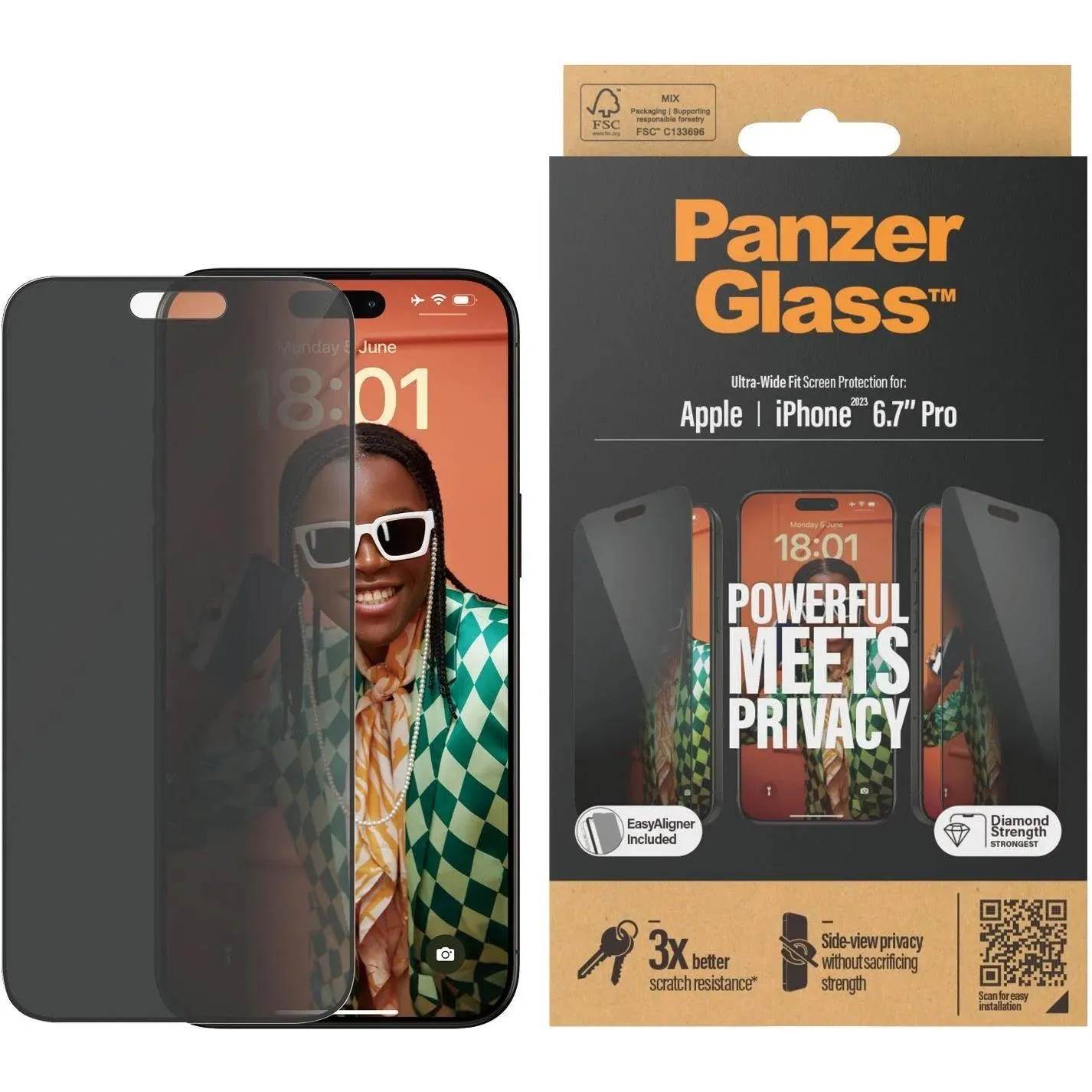 PanzerGlass Privacy Glass Screen Protector iPhone 15 Pro Max 6.7