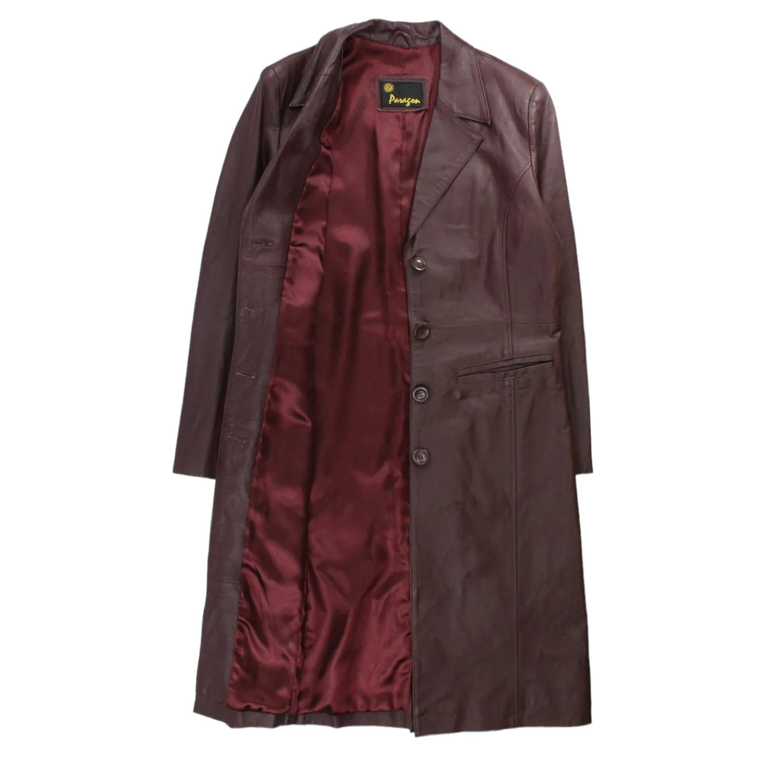 Paragon Maroon Full Length Leather Jacket