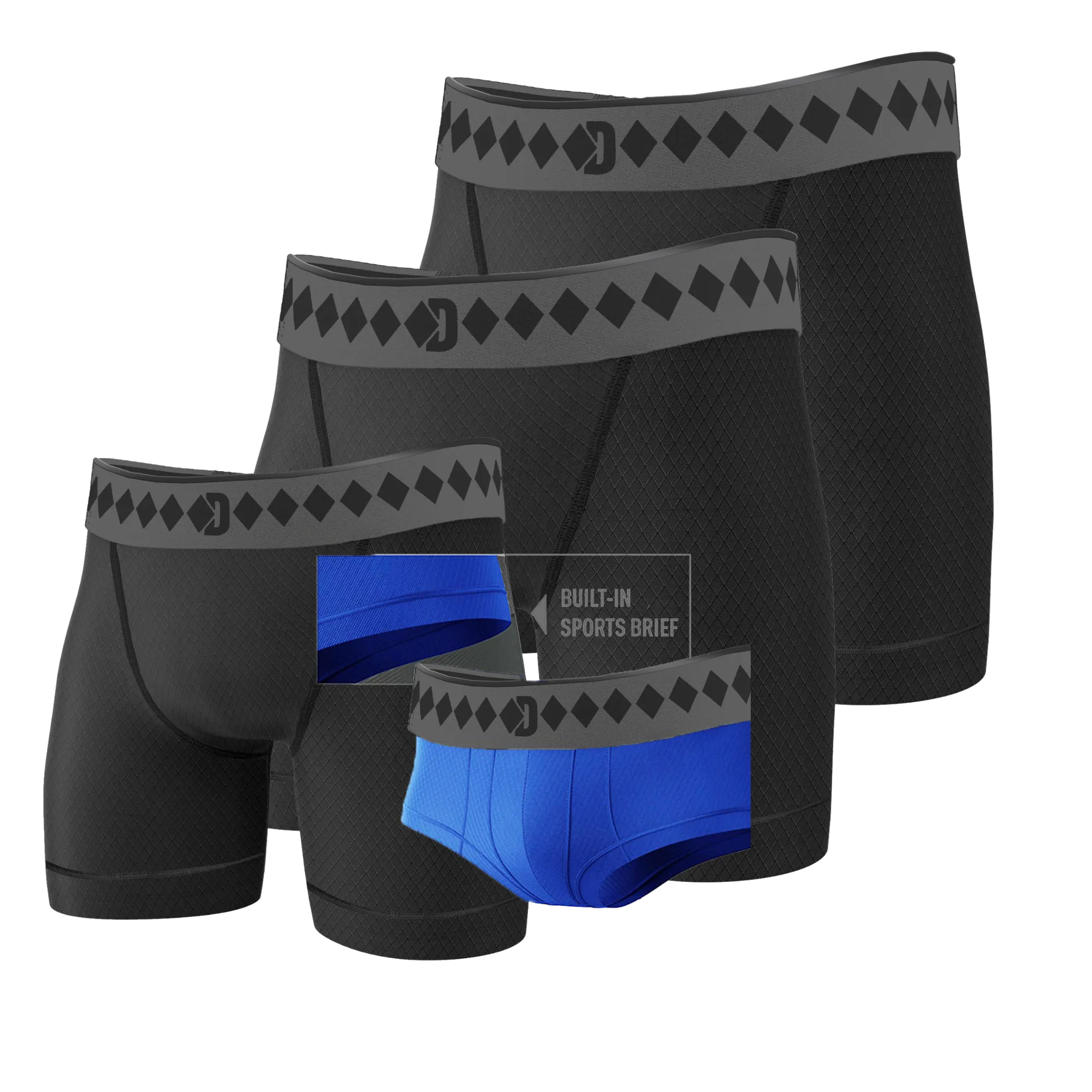 3 Pack Performance Shorts With Built-In Brief