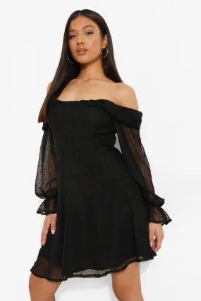 Petite Dobby Off The Shoulder Corset Mini Dress