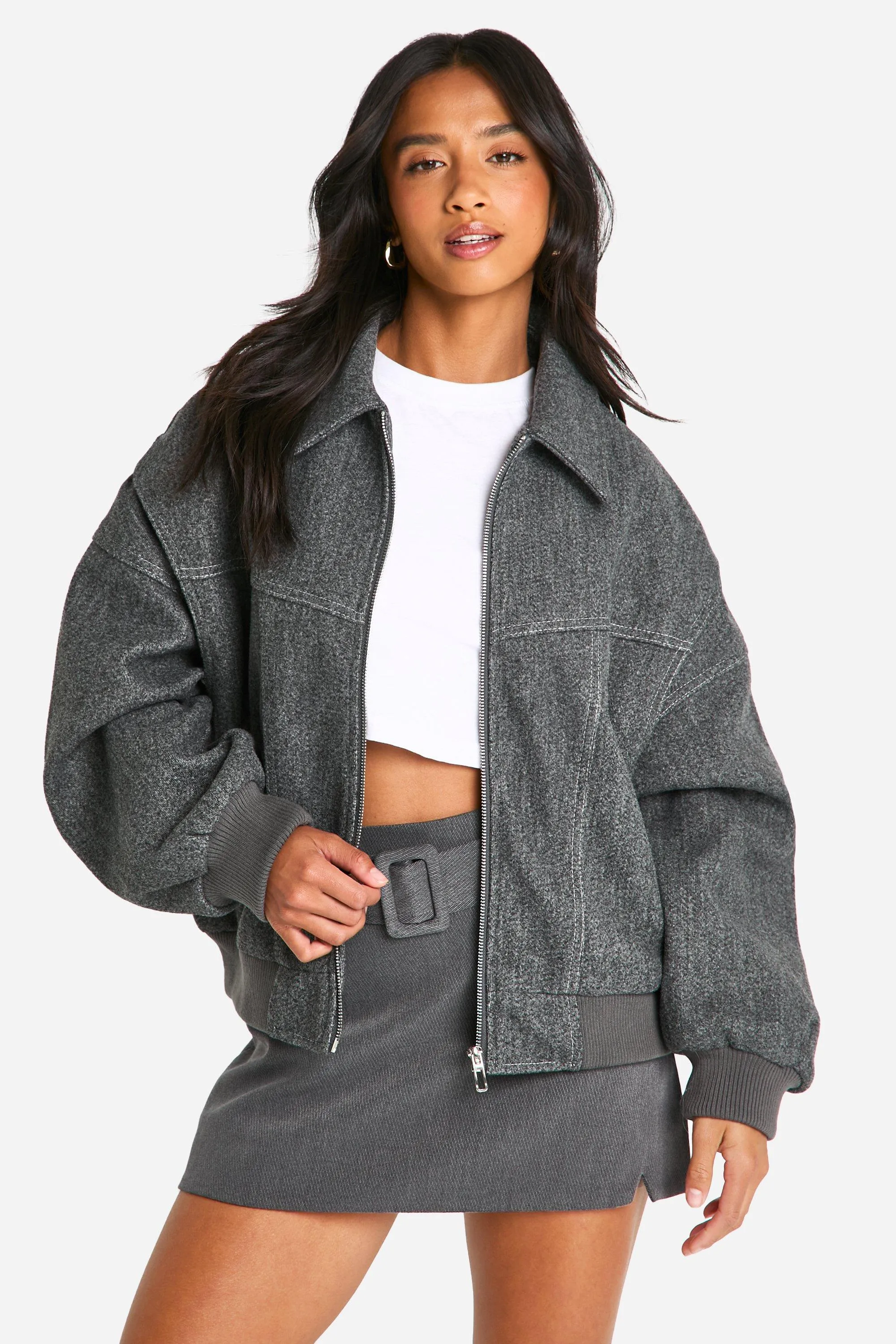 Petite Wool Look Coat with Blanket Stitch