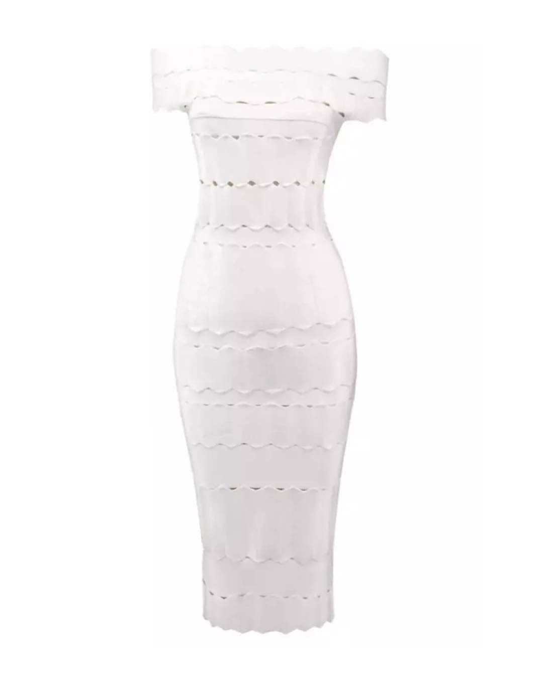 Pink Bodycon Bandage Knitted Lined Midi Dress.