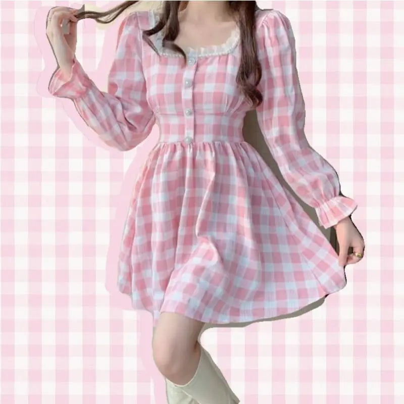 Pink Plaid Cute Princess Dress