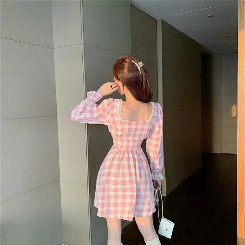 Pink Plaid Cute Princess Dress