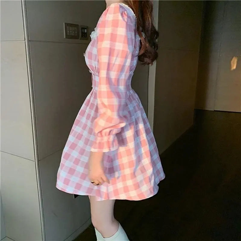 Pink Plaid Cute Princess Dress