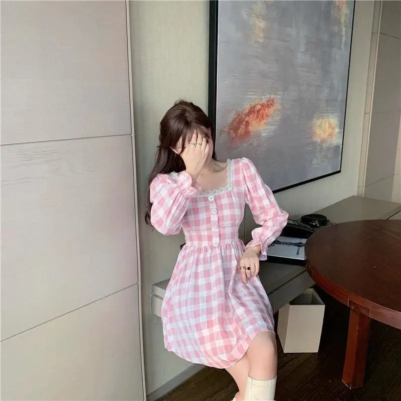 Pink Plaid Cute Princess Dress