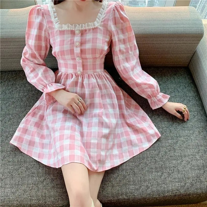 Pink Plaid Cute Princess Dress