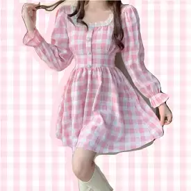 Pink Plaid Cute Princess Dress