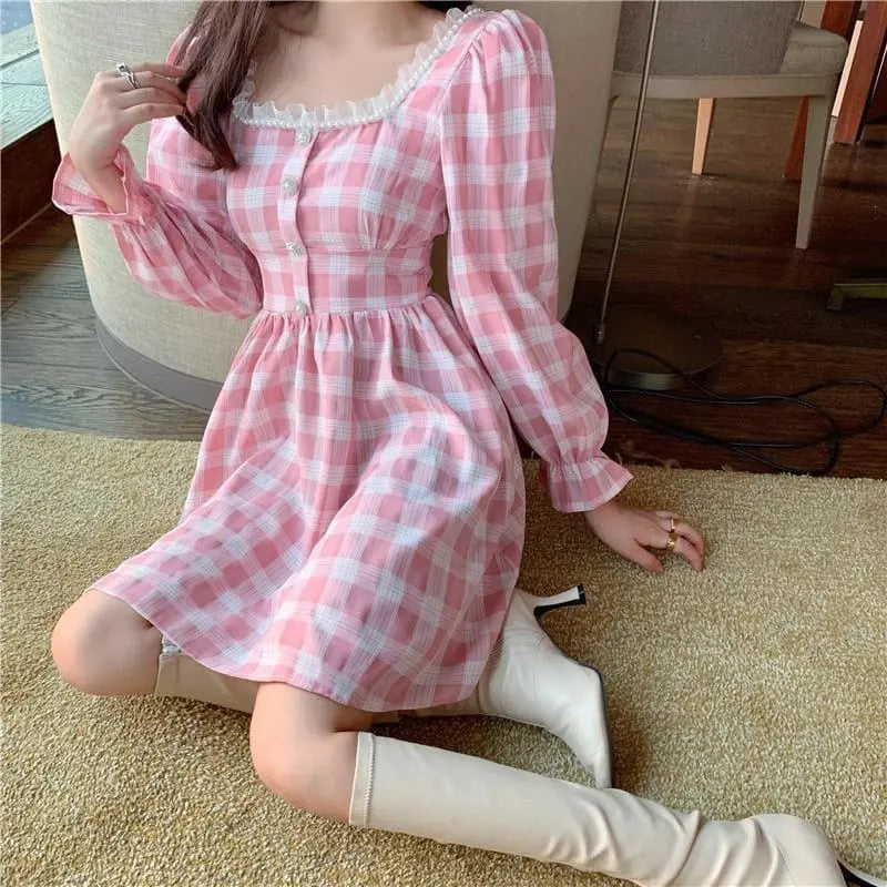 Pink Plaid Cute Princess Dress