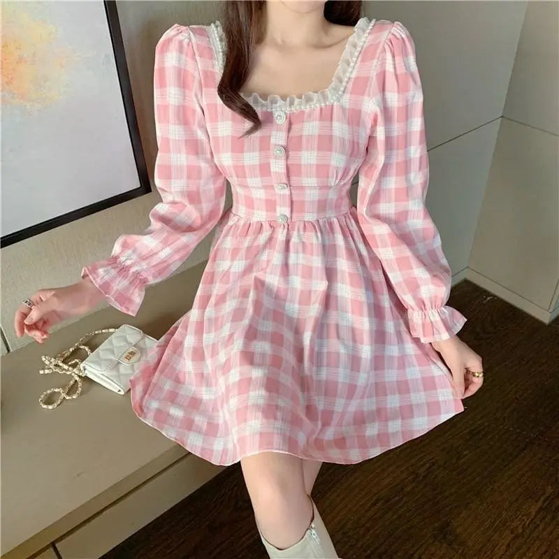 Pink Plaid Cute Princess Dress