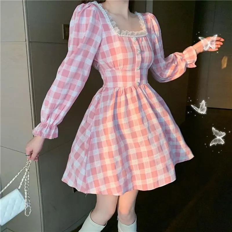 Pink Plaid Cute Princess Dress