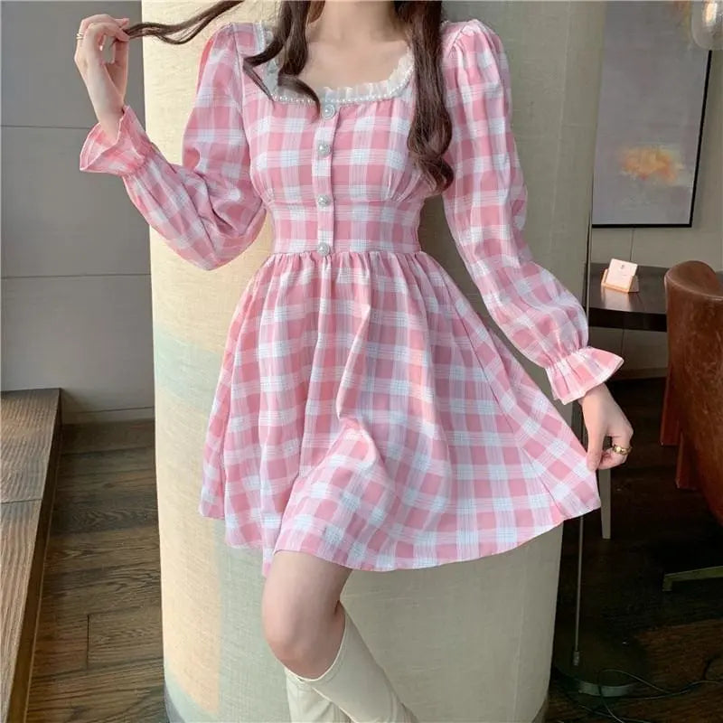 Pink Plaid Cute Princess Dress