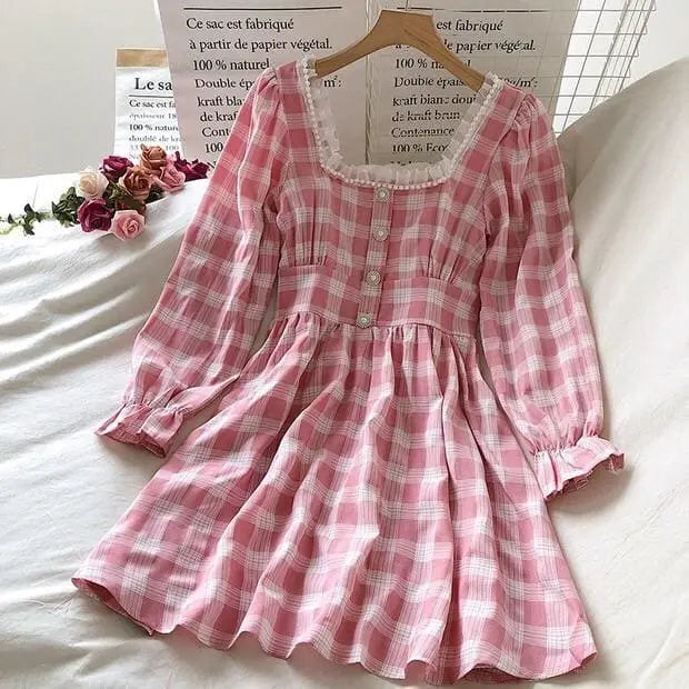 Pink Plaid Cute Princess Dress