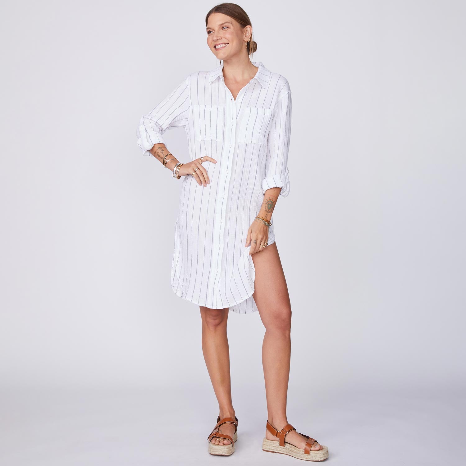 Pinstripe Gauze Dress