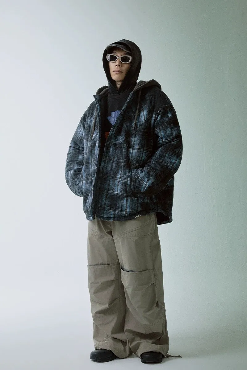 Plaid Layered Hooded Puffer Jacket