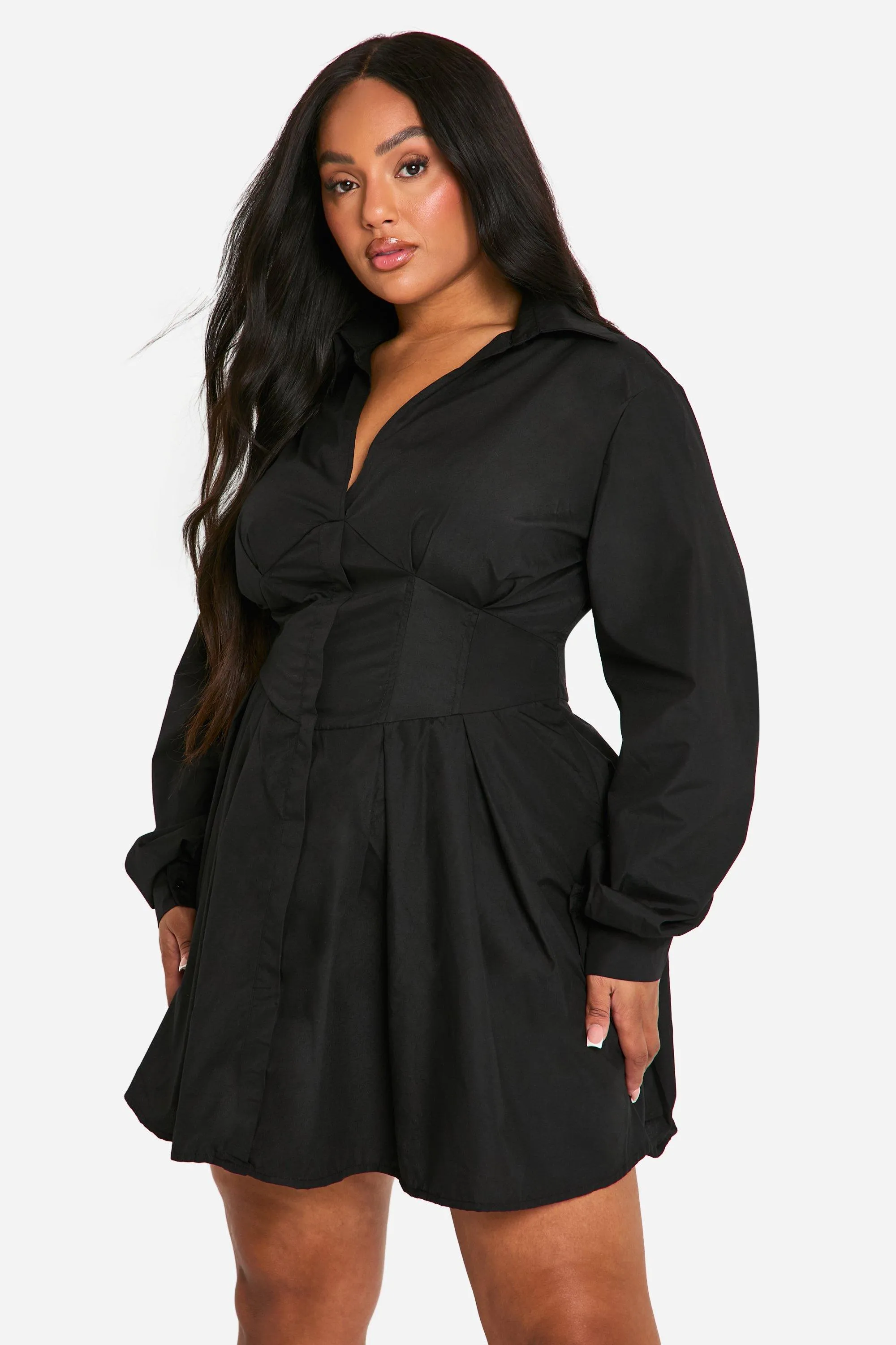 Plus Shirt Dress with Corset Detail