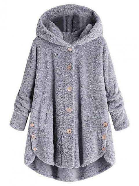 Plus Size Fleece Jacket with Pockets and Button Closure