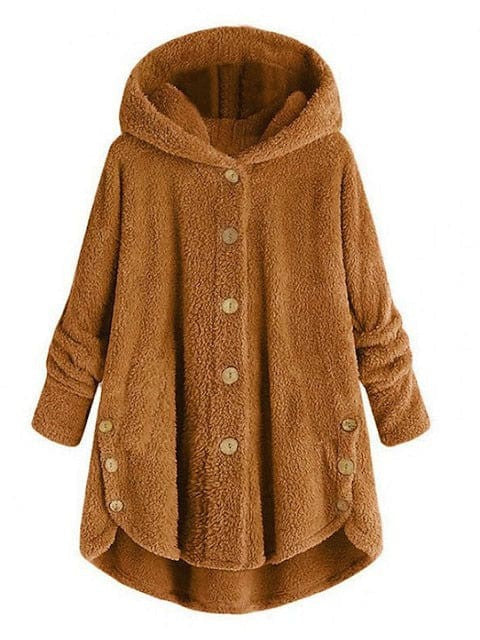 Plus Size Fleece Jacket with Pockets and Button Closure