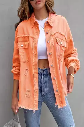 Plus Size Ripped Denim Jacket