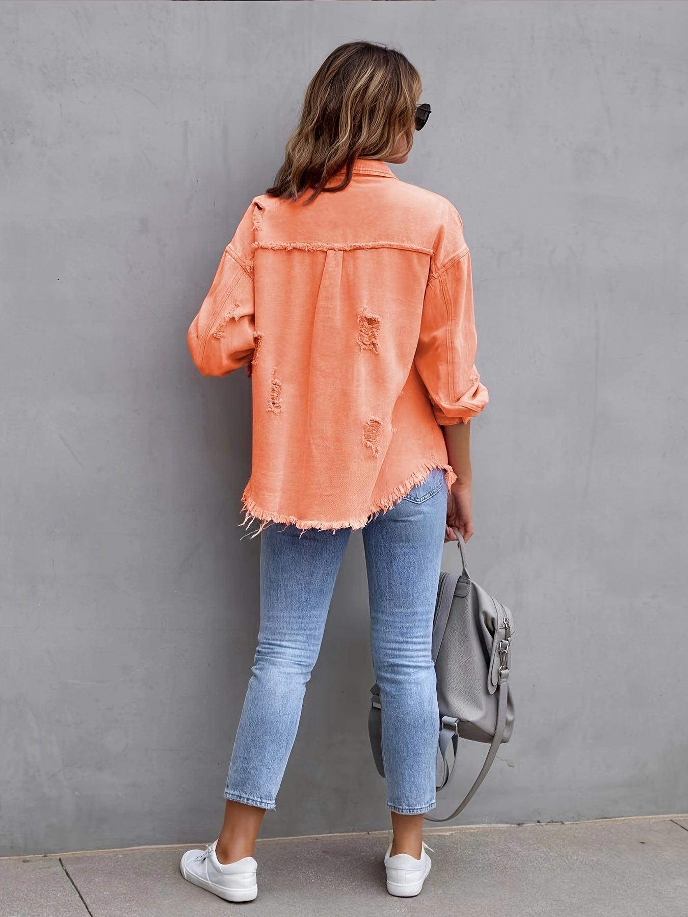 Plus Size Ripped Denim Jacket