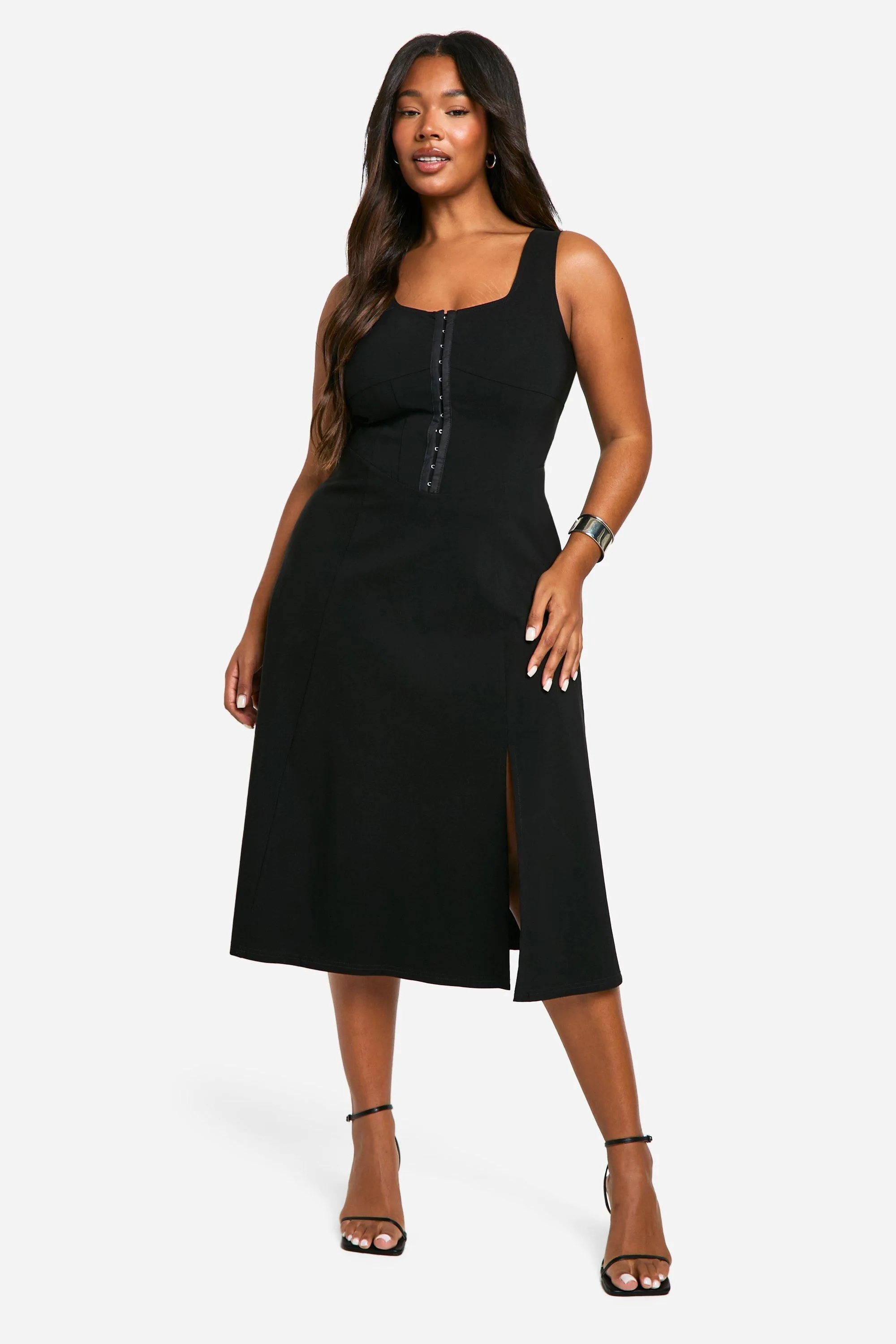 Plus Woven Stretch Floaty Midi Dress Corset