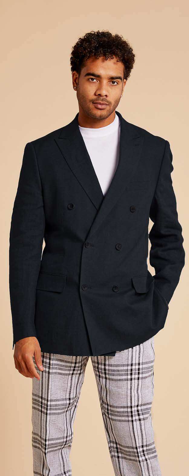 Premium Linen Double Breasted Blazer BL660-01 Black