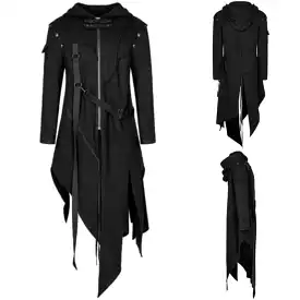 Punk Black Hooded Jacket | Goth, Dieselpunk, Dystopian, Apocalyptic Hoodie | Size M | S2132485