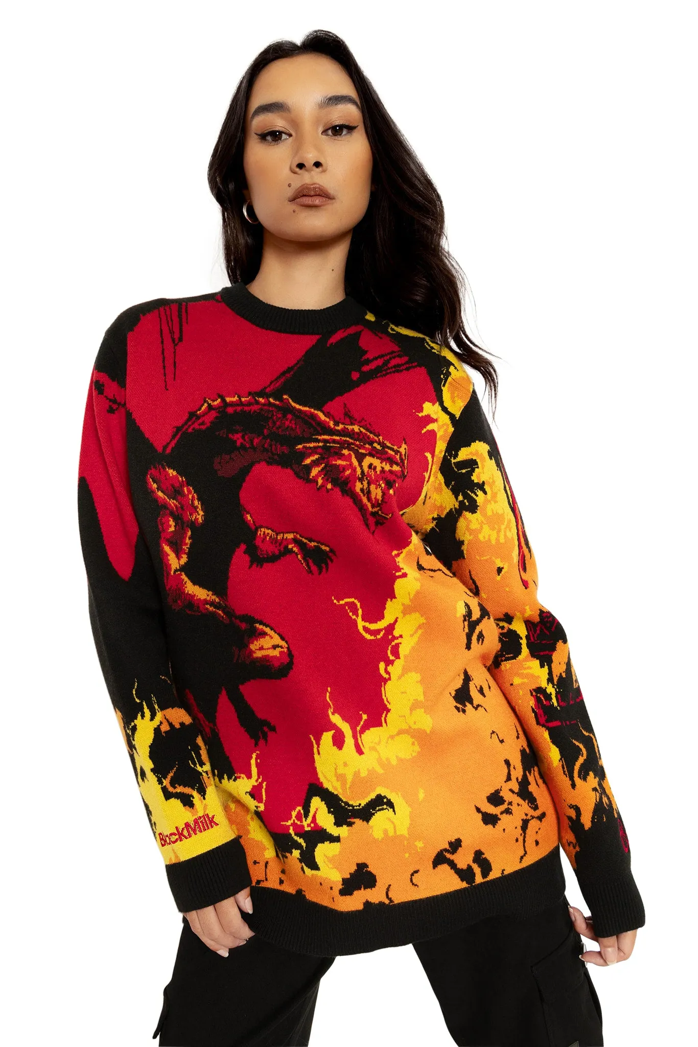 Red Dragon Knit Oversized Sweater