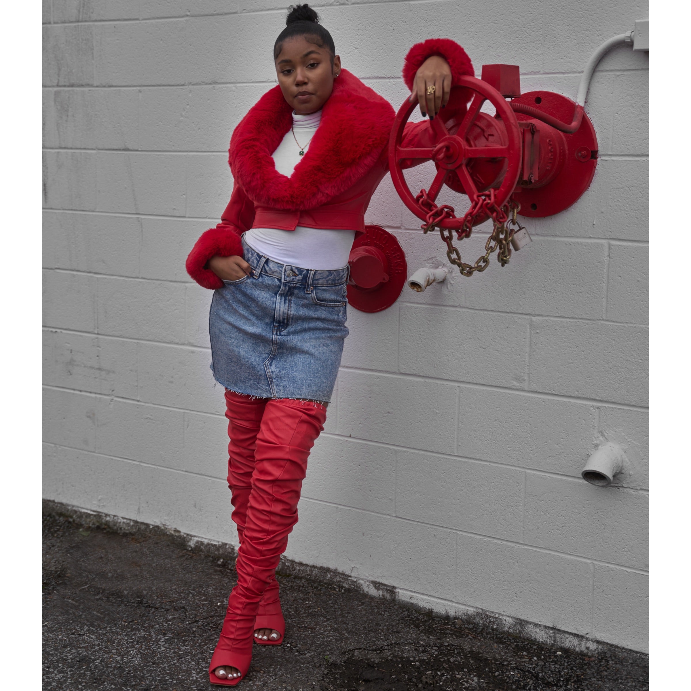 red faux leather jacket crush