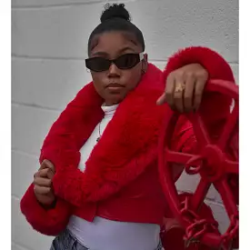 red faux leather jacket crush