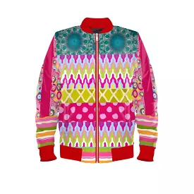 Red Patchwork Satin Bomber Jacket Unisex Calypso - Shop Now