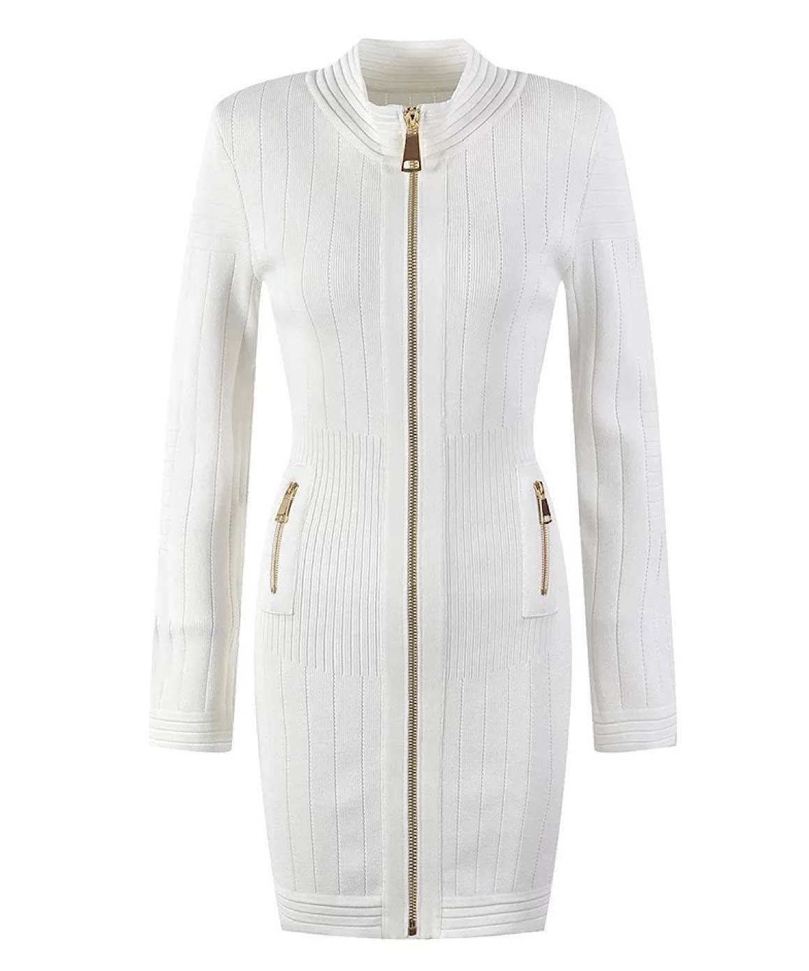 Results: White Zippered Knit Mini Dress