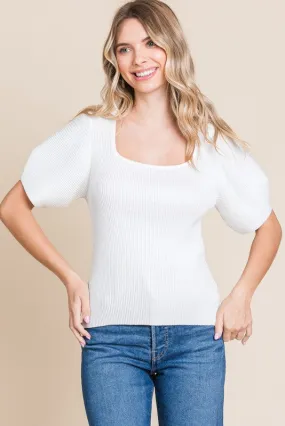 Ribbed Square Neck Top: Textured Square Neck Blouse