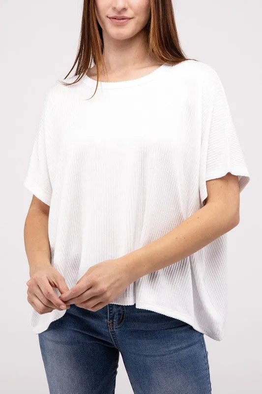 Ribbed Striped Oversized Short Sleeve Top : Striped Ribbed Oversized Tee