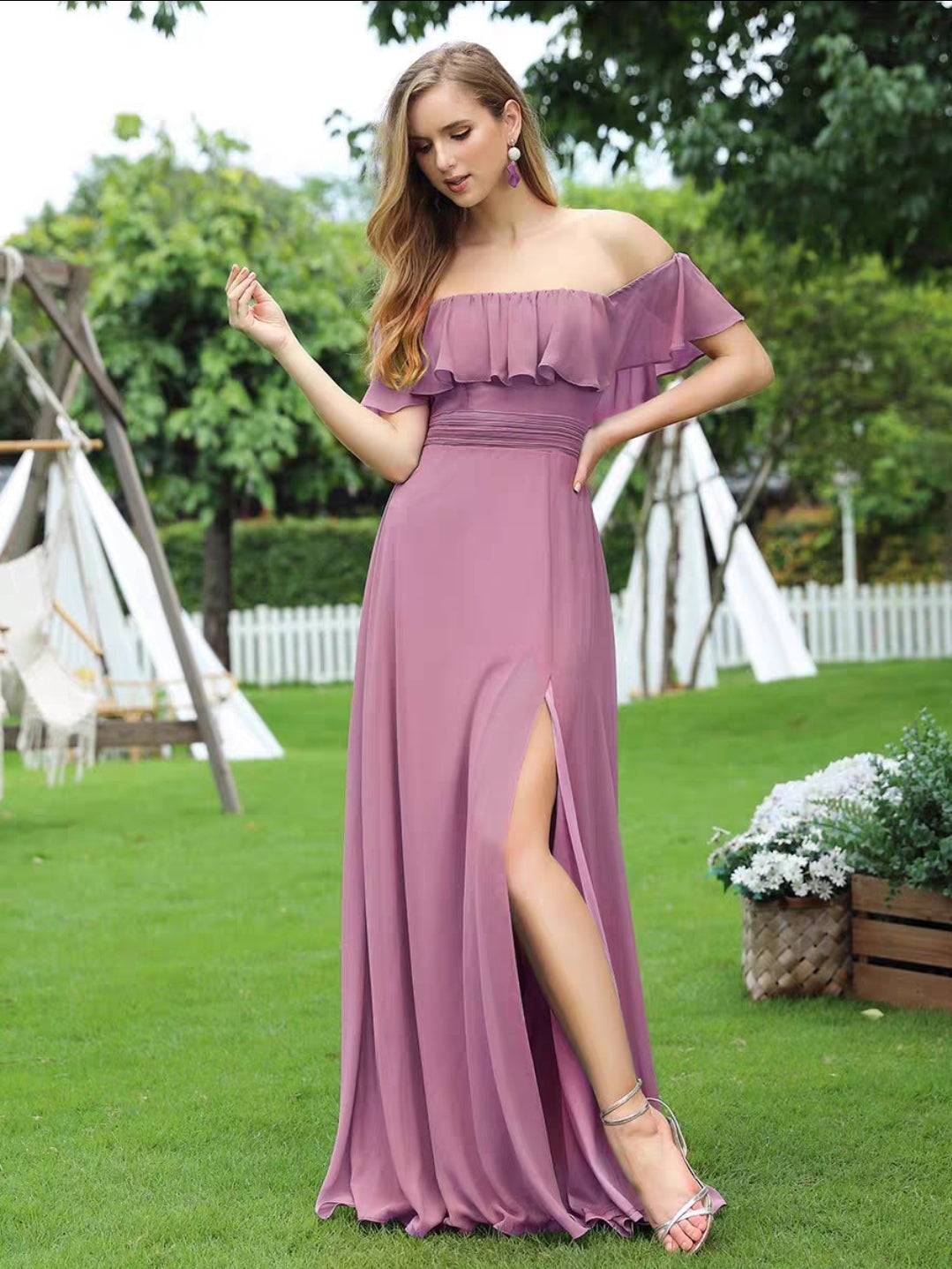 Rosemary Off Shoulder Gown - 14 Color Options