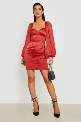 Satin Corset Puff Sleeve Mini Dress