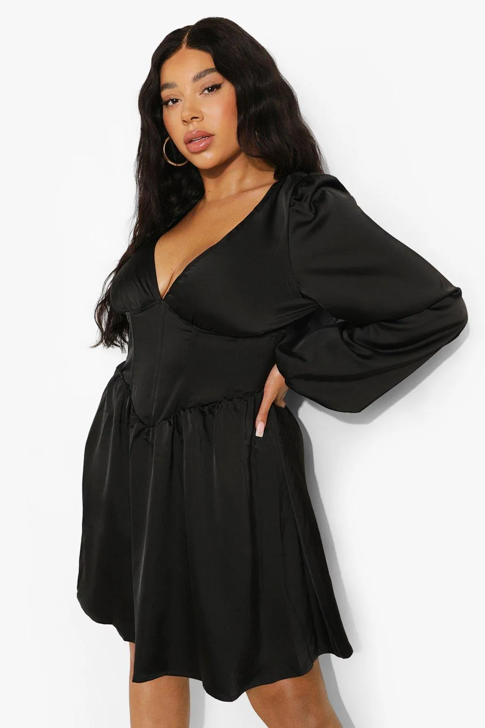 Satin Corset Skater Dress with Plus Size