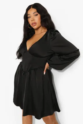 Satin Corset Skater Dress with Plus Size