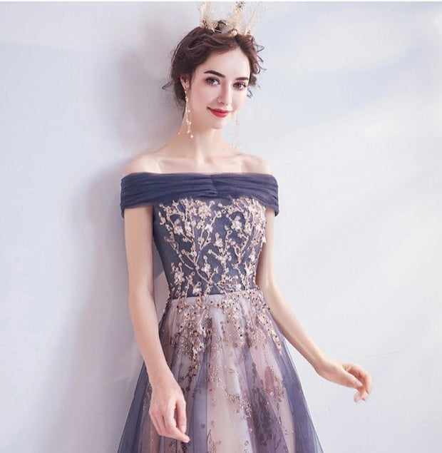 Sephera Purple Off Shoulder Gown