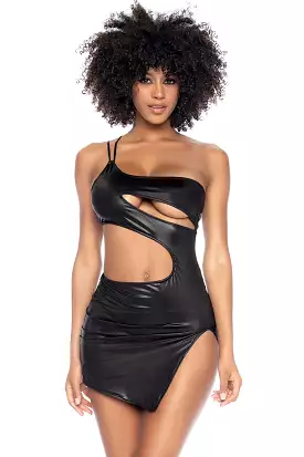 Sexy Wet Look One Shoulder Clubbing Dress