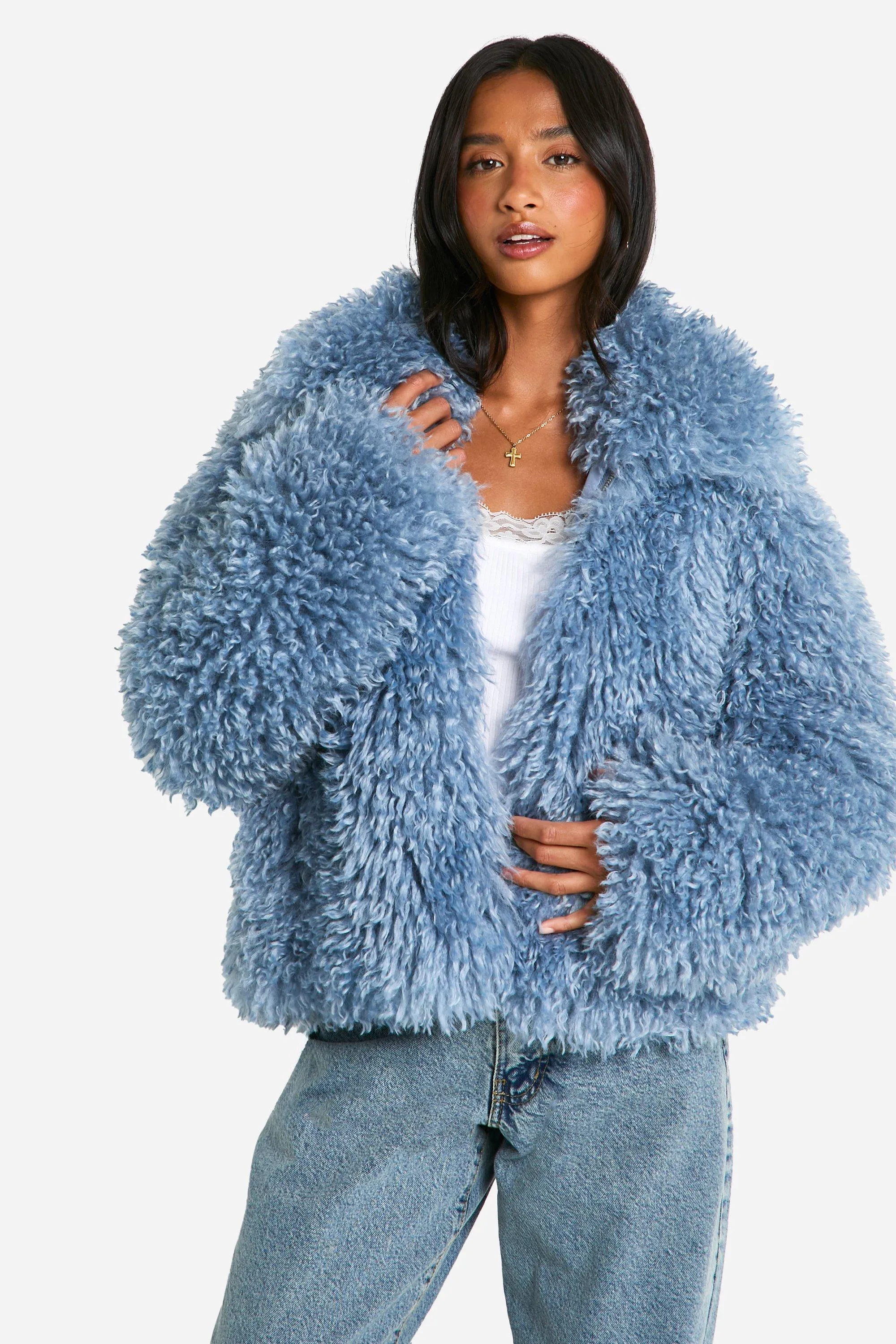 Shaggy Faux Fur Coat for Petites