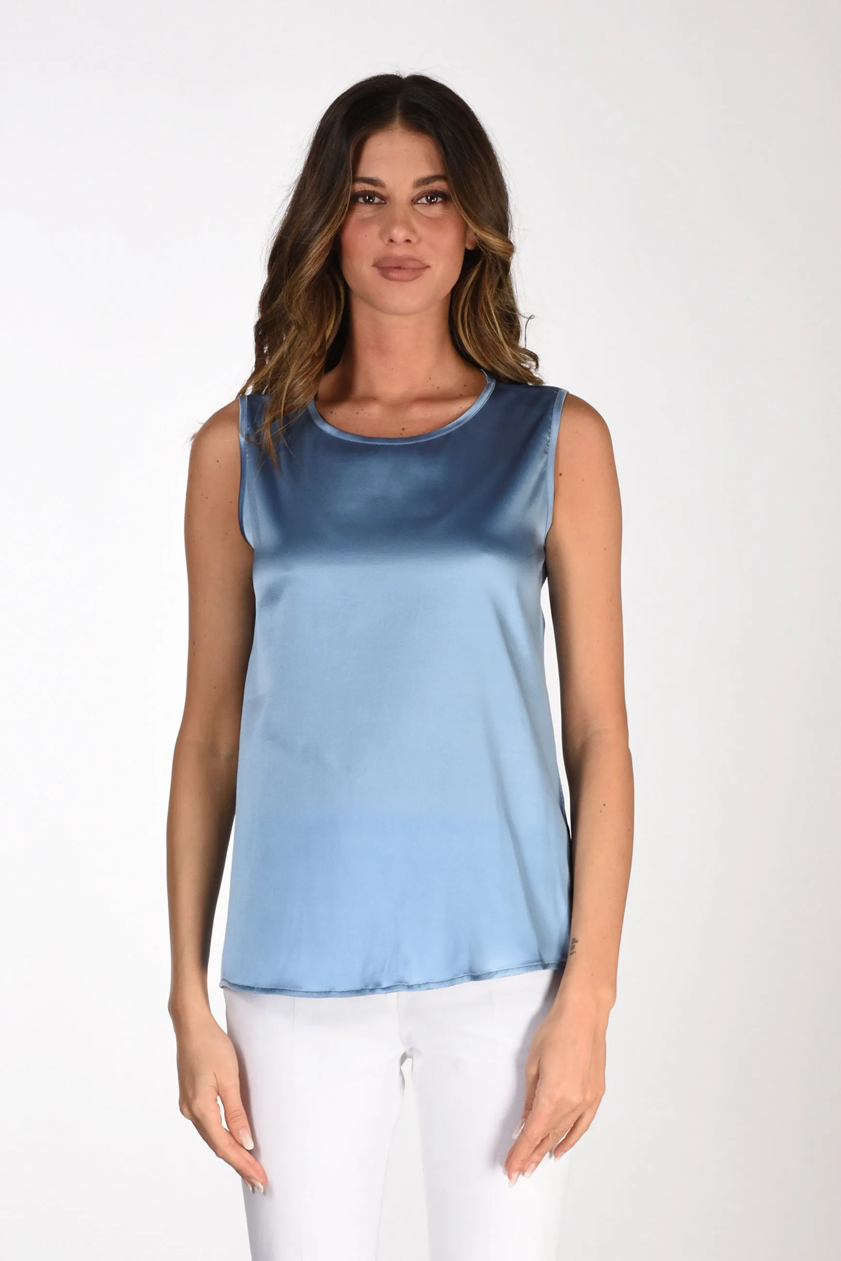 Dark Blue Silk Camisole A Zero Top - Women