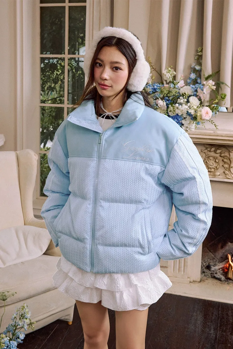 Short Retro PU Lace Panel Puffer