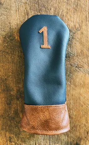 Single Barrel collection golf headcover in Italian Navy calf leather with Vintage Saddle Tan accents.