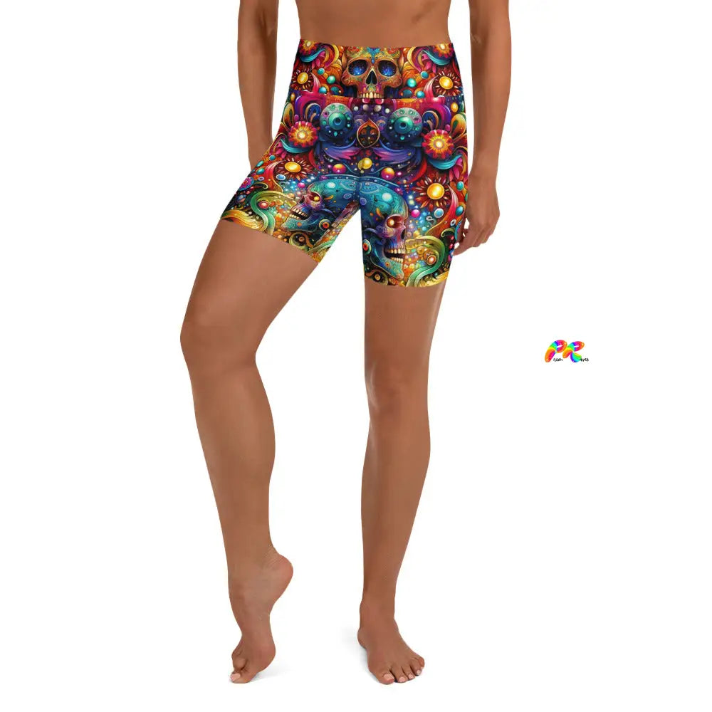 Skull Light Fantasia Rave Yoga Shorts