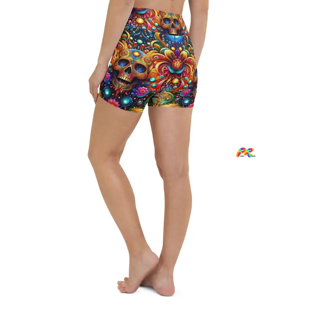 Skull Light Fantasia Rave Yoga Shorts