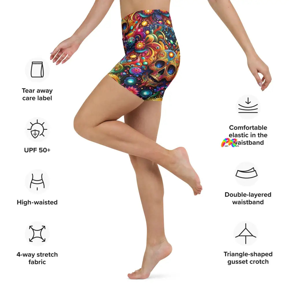 Skull Light Fantasia Rave Yoga Shorts